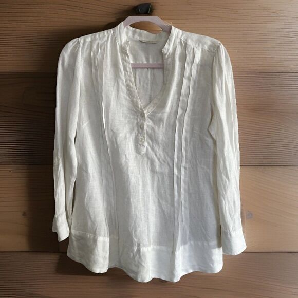 Marks & Spencer Ivory 100% Linen Shirt Sz 14 UK 10 US Autograph Weekend Roll Tab - Picture 1 of 8